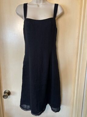 Finity Flax Linen Black Midi Dress with Wide Straps size 8
